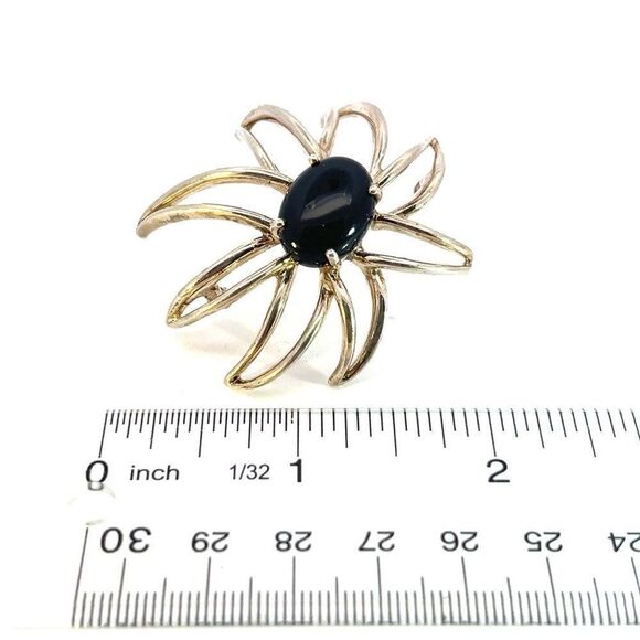 Tiffany & Co Estate Large Onyx Flower Brooch Sterling Silver TIF518 - Picture 9 of 9